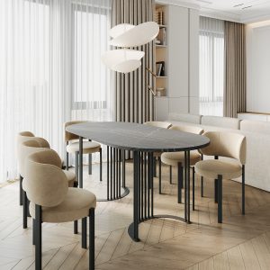 Обеденный стол VIOLUR 200 х 90 см, темный мрамор/черный