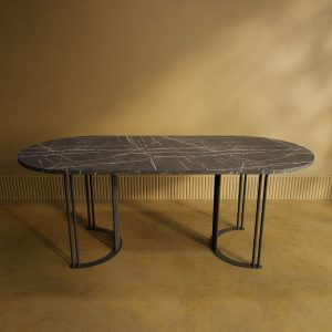 Обеденный стол VIOLUR 200 х 90 см, темный мрамор/черный