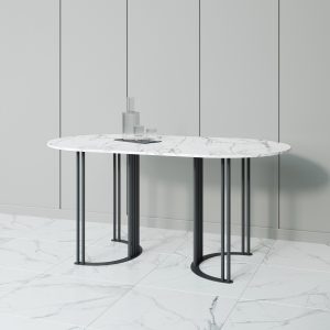 Обеденный стол VIOLUR 160 х 80 см, белый мрамор/черный