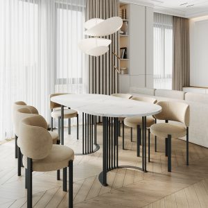 Обеденный стол VIOLUR 200 х 90 см, белый мрамор/черный