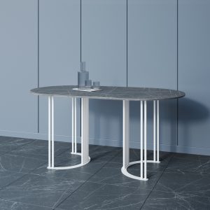 Обеденный стол VIOLUR 160 х 80 см, темный мрамор/белый