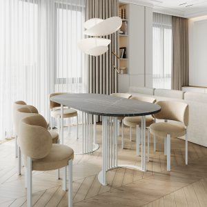 Обеденный стол VIOLUR 200 х 90 см, темный мрамор/белый