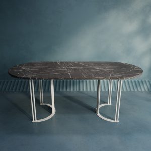 Обеденный стол VIOLUR 200 х 90 см, темный мрамор/белый