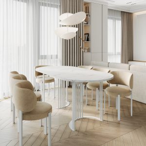 Обеденный стол VIOLUR 200 х 90 см, белый мрамор/белый