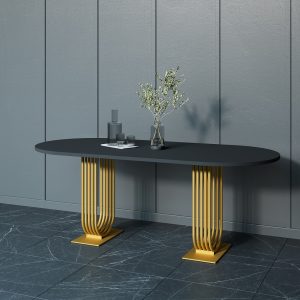 Обеденный стол ARFEO Duo 200 х 90 см, черный/золотой