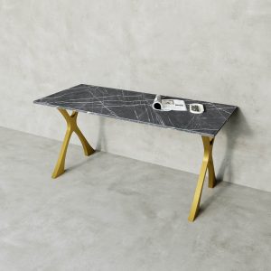 Обеденный стол TEYDOR 160 х 70 см, черный мрамор/золотой