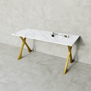 Обеденный стол TEYDOR 160 х 70 см, белый мрамор/золотой