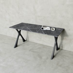 Обеденный стол TEYDOR 160 х 70 см, темный мрамор/черный