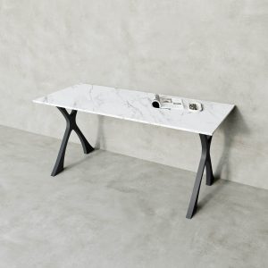 Обеденный стол TEYDOR 160 х 70 см, белый мрамор/черный