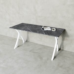 Обеденный стол TEYDOR 160 х 70 см, темный мрамор/белый