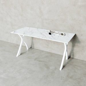 Обеденный стол TEYDOR 160 х 70 см, белый мрамор/белый