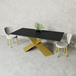 Обеденный стол LINBOW Wood 180 х 90 см, черный/золотой