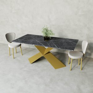 Обеденный стол LINBOW Wood 180 х 90 см, темный мрамор/золотой