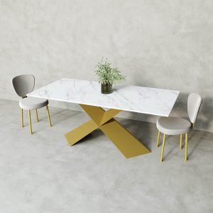 Обеденный стол LINBOW Wood 180 х 90 см, белый мрамор/золотой