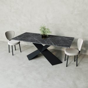 Обеденный стол LINBOW Wood 180 х 90 см, темный мрамор/черный