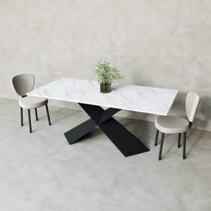 Обеденный стол LINBOW Wood 180 х 90 см, белый мрамор/черный