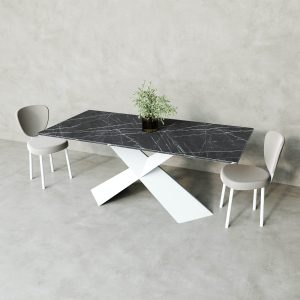 Обеденный стол LINBOW Wood 180 х 90 см, темный мрамор/белый