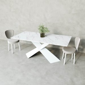 Обеденный стол LINBOW Wood 180 х 90 см, белый мрамор/белый