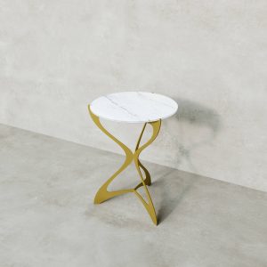 Журнальный стол SELMUS D40 см, белый мрамор/золотой