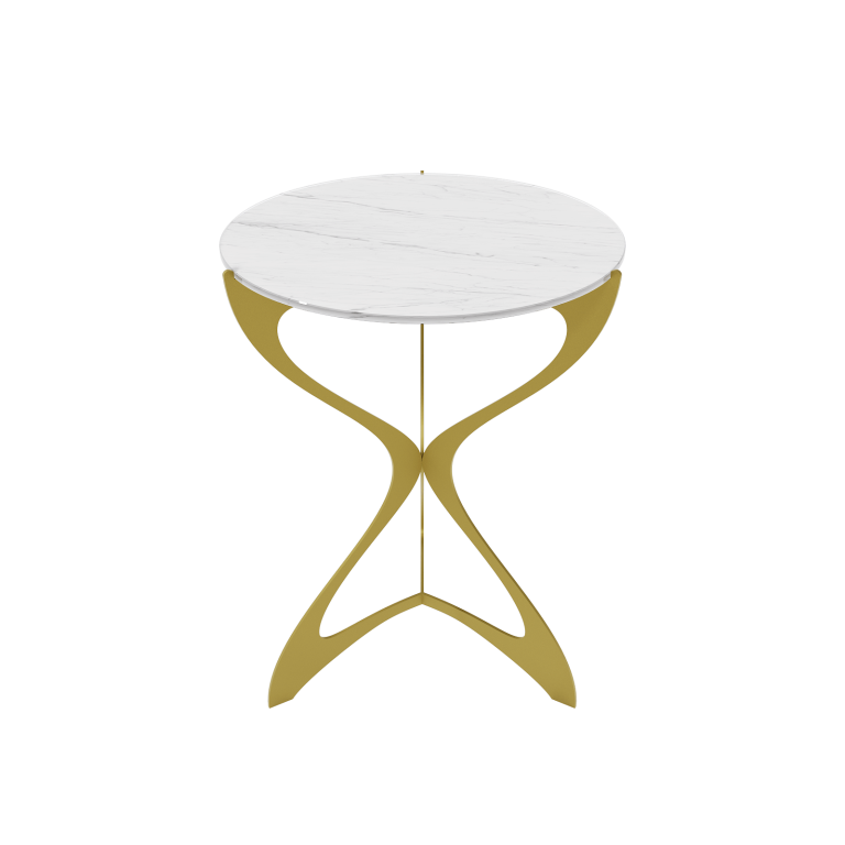 Журнальный стол SELMUS D40 см, белый мрамор/золотой