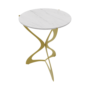 Журнальный стол SELMUS D40 см, белый мрамор/золотой