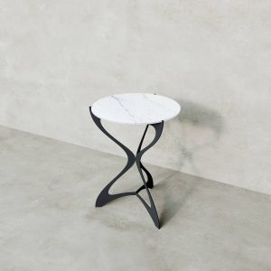 Журнальный стол SELMUS D40 см, белый мрамор/черный