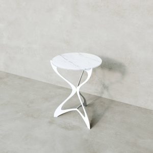 Журнальный стол SELMUS D40 см, белый мрамор/белый