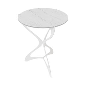 Журнальный стол SELMUS D40 см, белый мрамор/белый