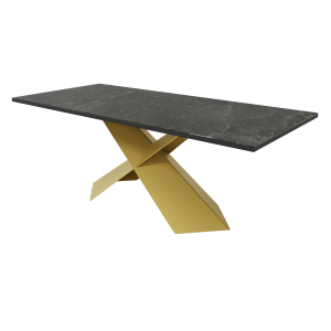 Обеденный стол LINBOW Wood + Glass 200 х 80 см, темный мрамор/золотой