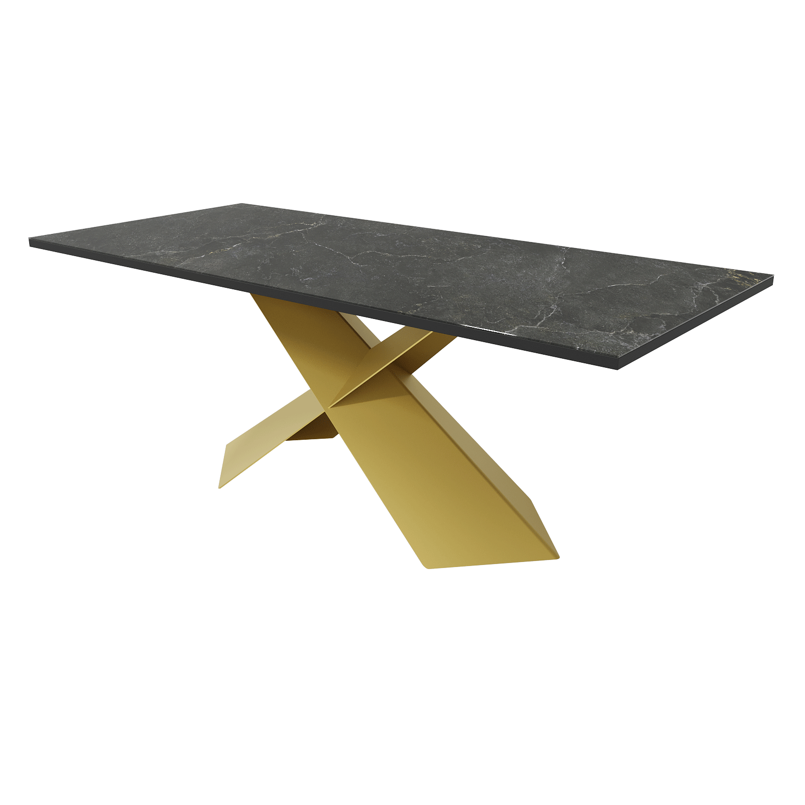 Обеденный стол LINBOW Wood + Glass 200 х 80 см, темный мрамор/золотой