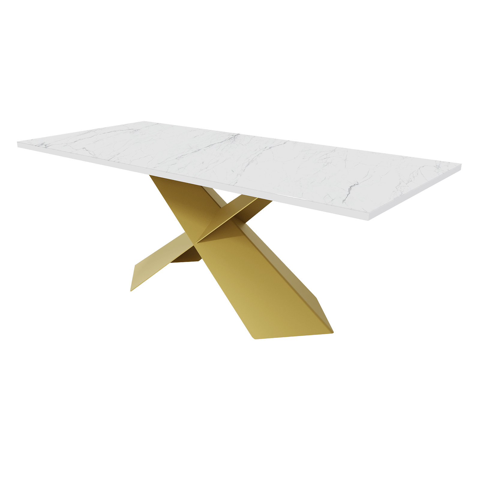 Обеденный стол LINBOW Wood + Glass 200 х 80 см, белый мрамор/золотой