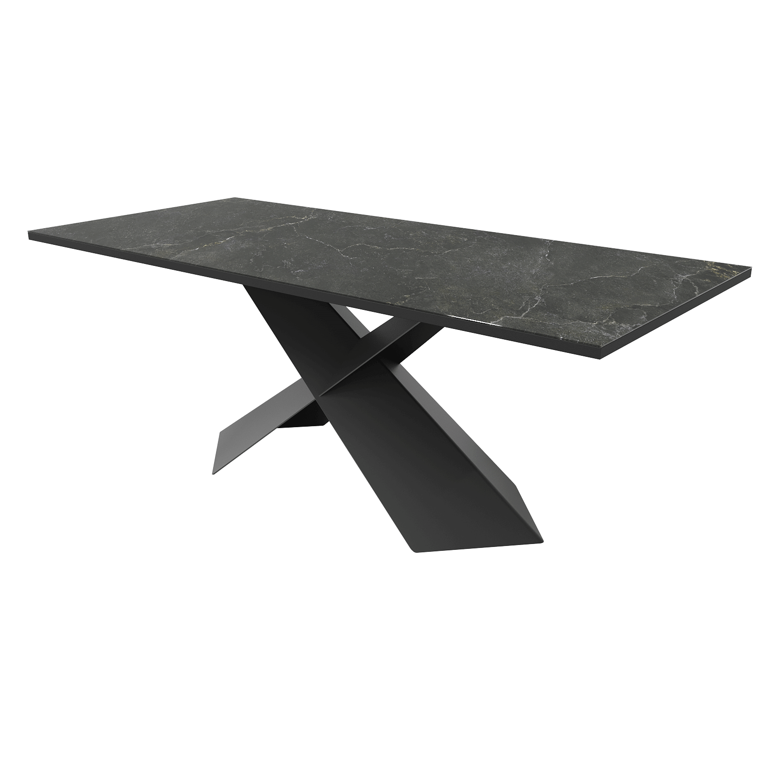 Обеденный стол LINBOW Wood + Glass 200 х 80 см, темный мрамор/черный