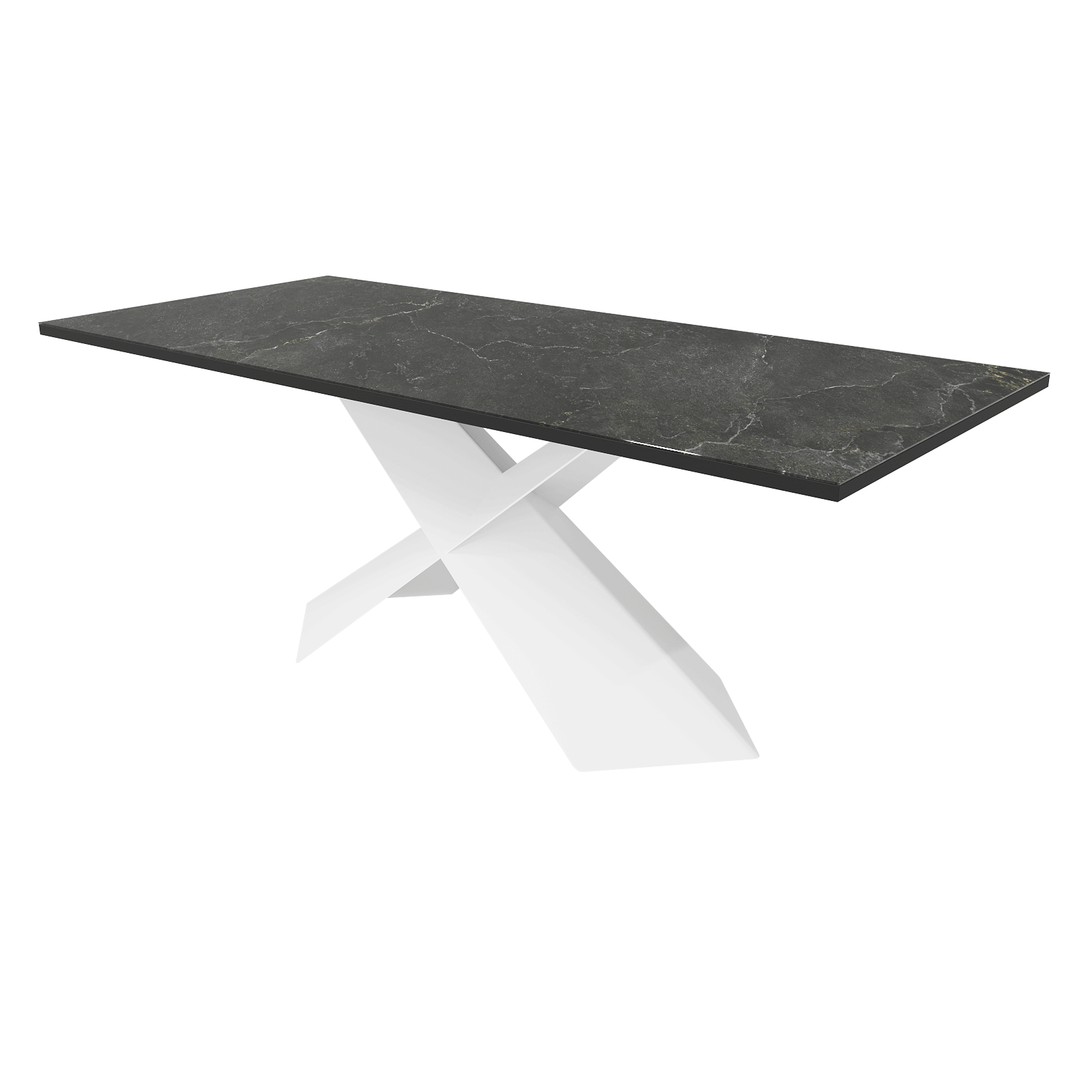 Обеденный стол LINBOW Wood + Glass 200 х 80 см, темный мрамор/белый