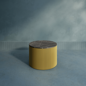 Журнальный столик TRUBIS Wood M D60 см, темный мрамор/золотой