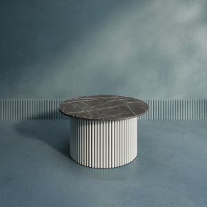 Журнальный столик TRUBIS Wood M D80 см, темный мрамор/белый