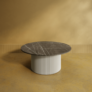 Журнальный столик TRUBIS Wood M D100 см, темный мрамор/белый