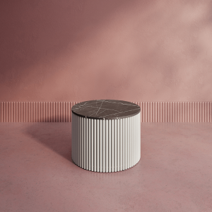 Журнальный столик TRUBIS Wood M D60 см, темный мрамор/белый