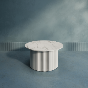 Журнальный столик TRUBIS Wood M D80 см, белый мрамор/белый