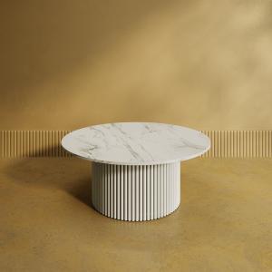 Журнальный столик TRUBIS Wood M D100 см, белый мрамор/белый