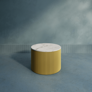 Журнальный столик TRUBIS Wood M D60 см, белый мрамор/золотой