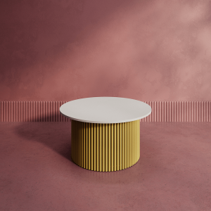 Журнальный столик TRUBIS Wood M D80 см, белый/золотой
