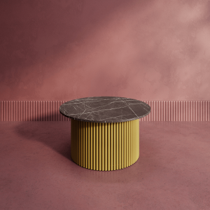 Журнальный столик TRUBIS Wood M D80 см, темный мрамор/золотой