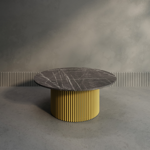 Журнальный столик TRUBIS Wood M D100 см, темный мрамор/золотой