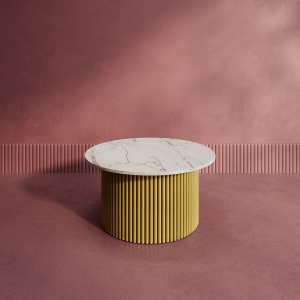 Журнальный столик TRUBIS Wood M D80 см, белый мрамор/золотой