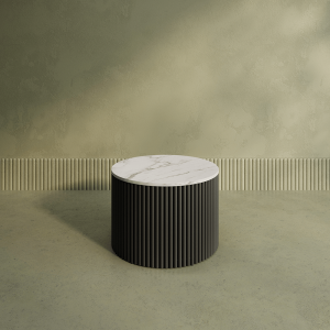 Журнальный столик TRUBIS Wood M D60 см, белый мрамор/черный