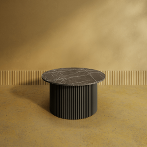 Журнальный столик TRUBIS Wood M D80 см, темный мрамор/черный