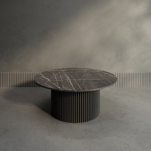 Журнальный столик TRUBIS Wood M D100 см, темный мрамор/черный