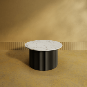 Журнальный столик TRUBIS Wood M D80 см, белый мрамор\черный