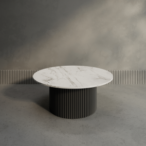 Журнальный столик TRUBIS Wood M D100 см, белый мрамор/черный