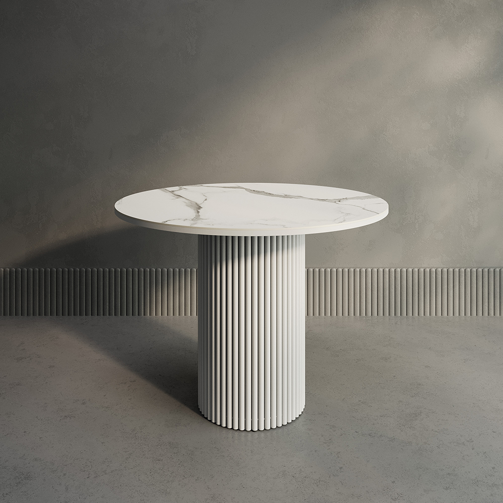 Обеденный стол белый TRUBIS Stone L D100 см